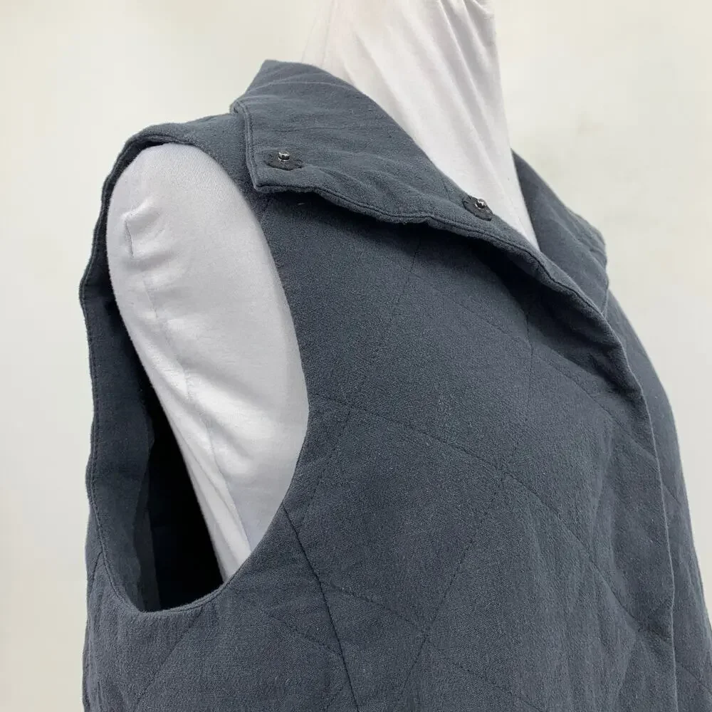 Eileen Fisher Jacket Womens Extra Small Charcoal Stand Collar Crepe Quilted Vest